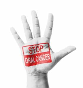 Open,Hand,Raised,,Stop,Oral,Cancer,(mouth,Cancer),Sign,Painted,