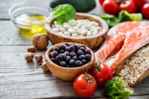 A close-up shot of nutritious food on a table